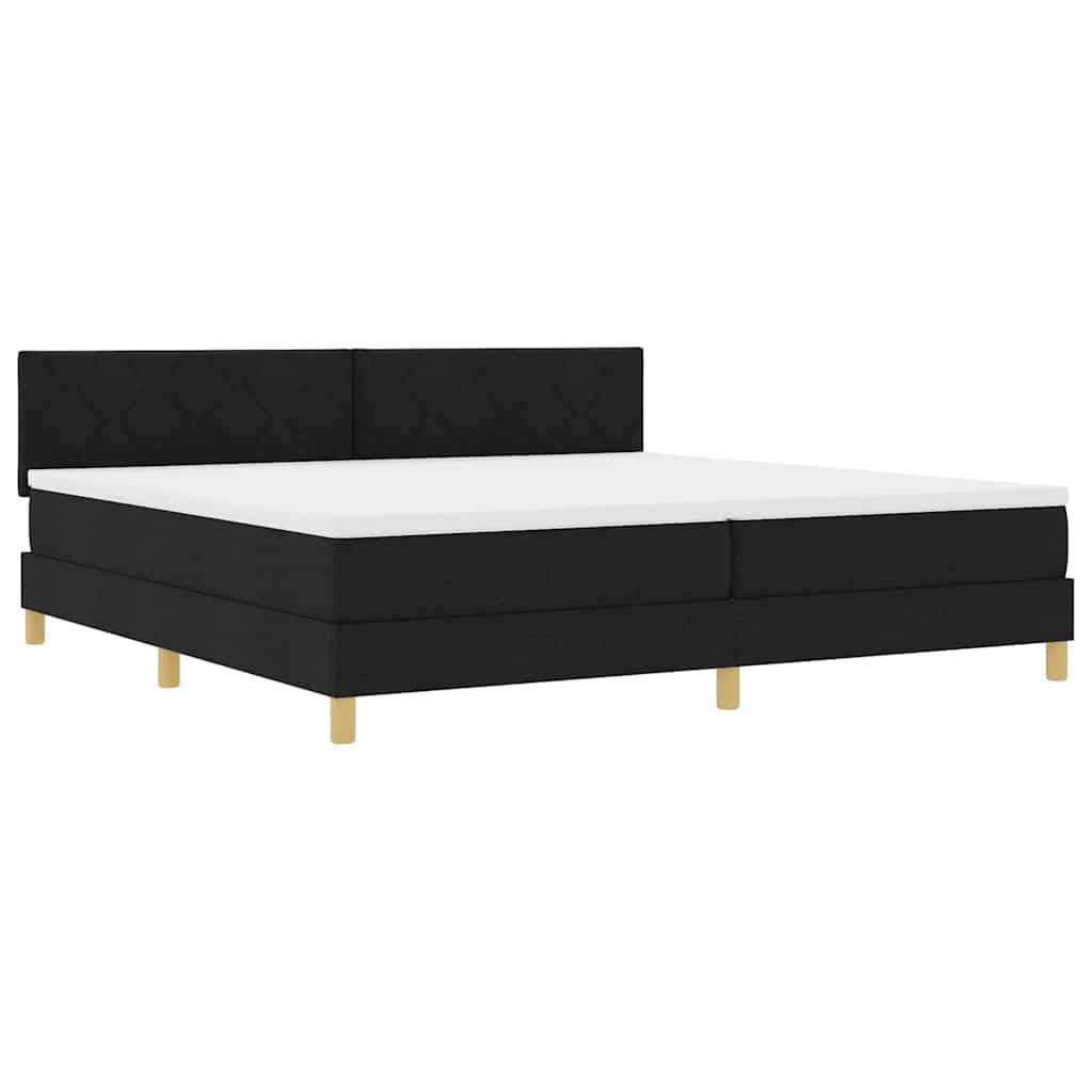 LED Box Spring Ágy LED szalagokkal Fekete 200 x 200 cm szövet