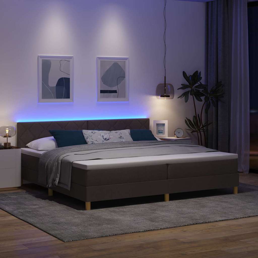 LED Box Spring Ágy fejtámlával Sötét Barna 200 x 200 cm szövet
