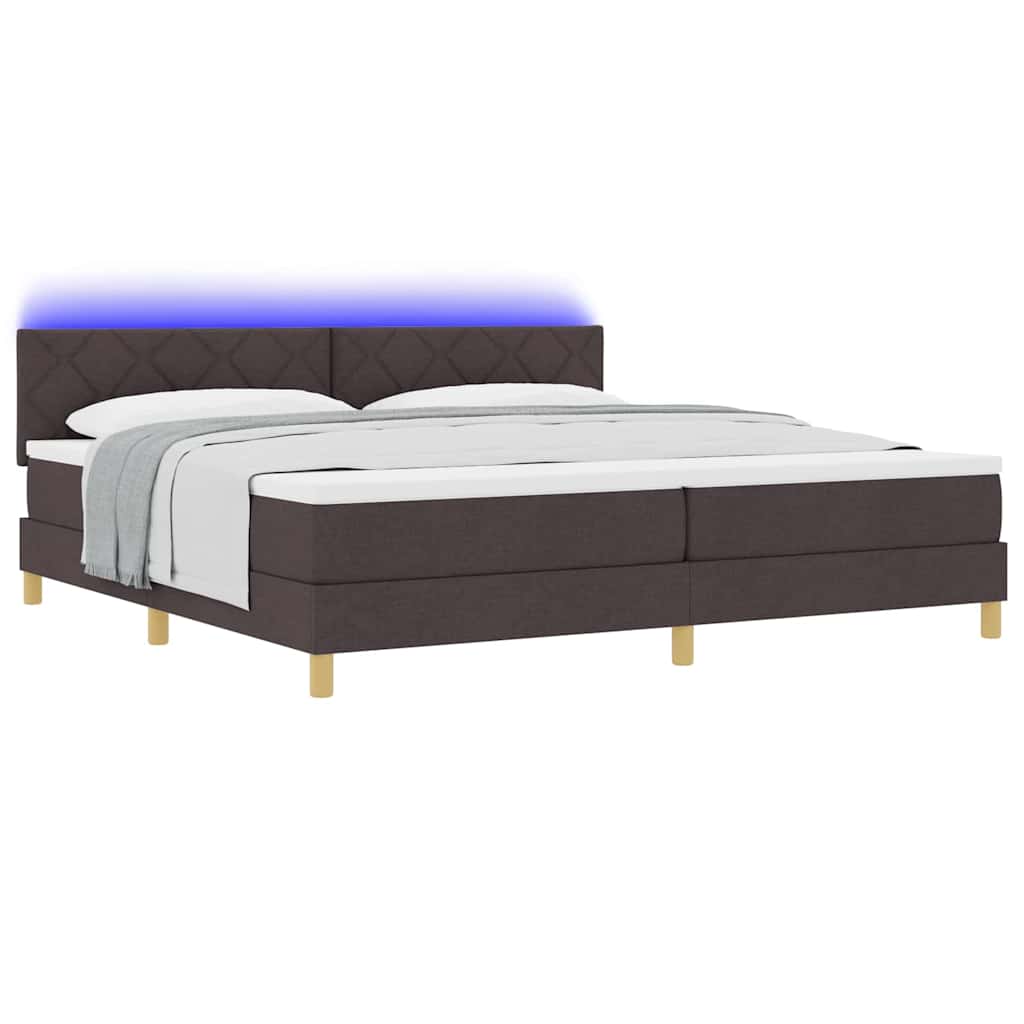 LED Box Spring Ágy fejtámlával Sötét Barna 200 x 200 cm szövet