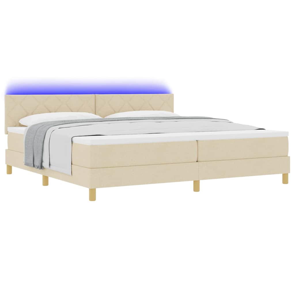 LED Box Spring Ágy LED szalagokkal Krém 200 x 200 cm szövet