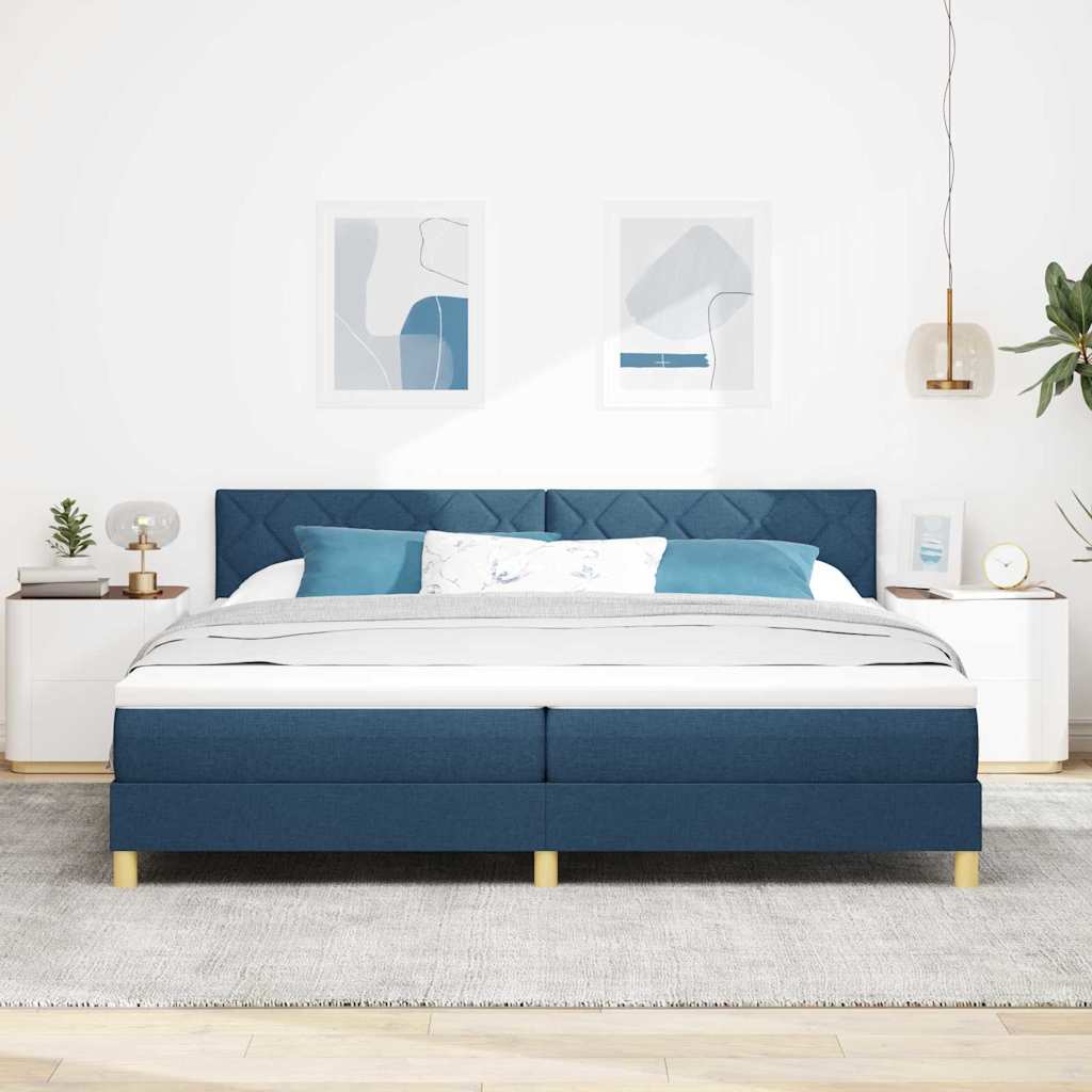 LED Box Spring Ágy LED szalagokkal Kék 200 x 200 cm szövet