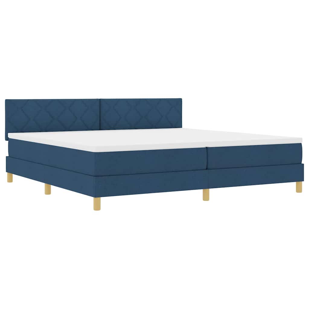 LED Box Spring Ágy LED szalagokkal Kék 200 x 200 cm szövet