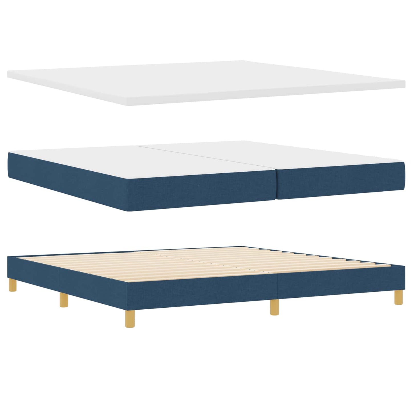 LED Box Spring Ágy LED szalagokkal Kék 200 x 200 cm szövet