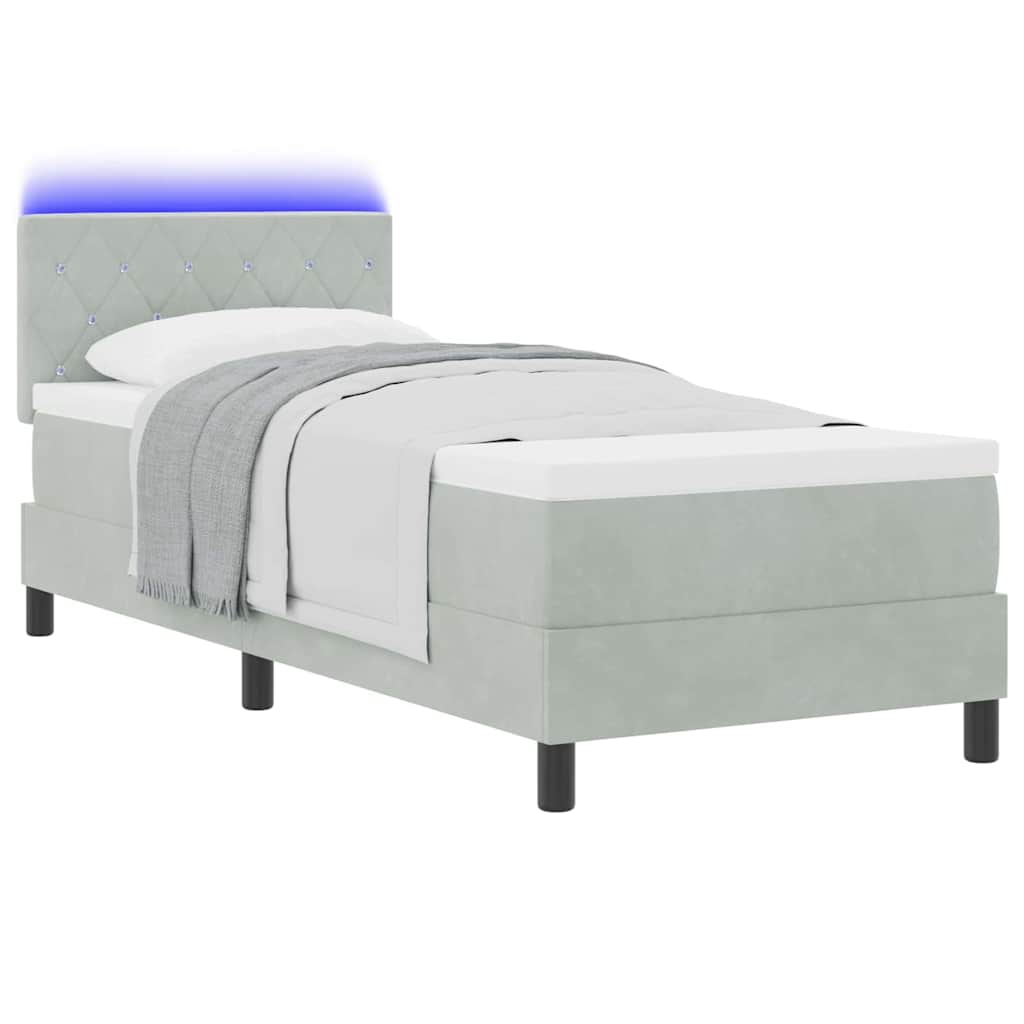LED Box Spring Ágy matracmal Világosszürke 80 x 200 cm Bársony