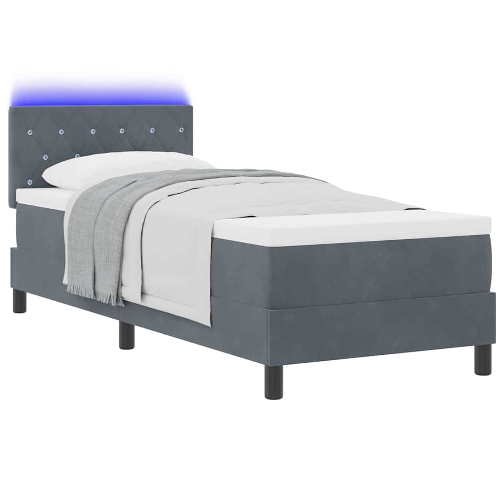 LED Box Spring Ágy matracmal Sötétszürke 80 x 200 cm Bársony