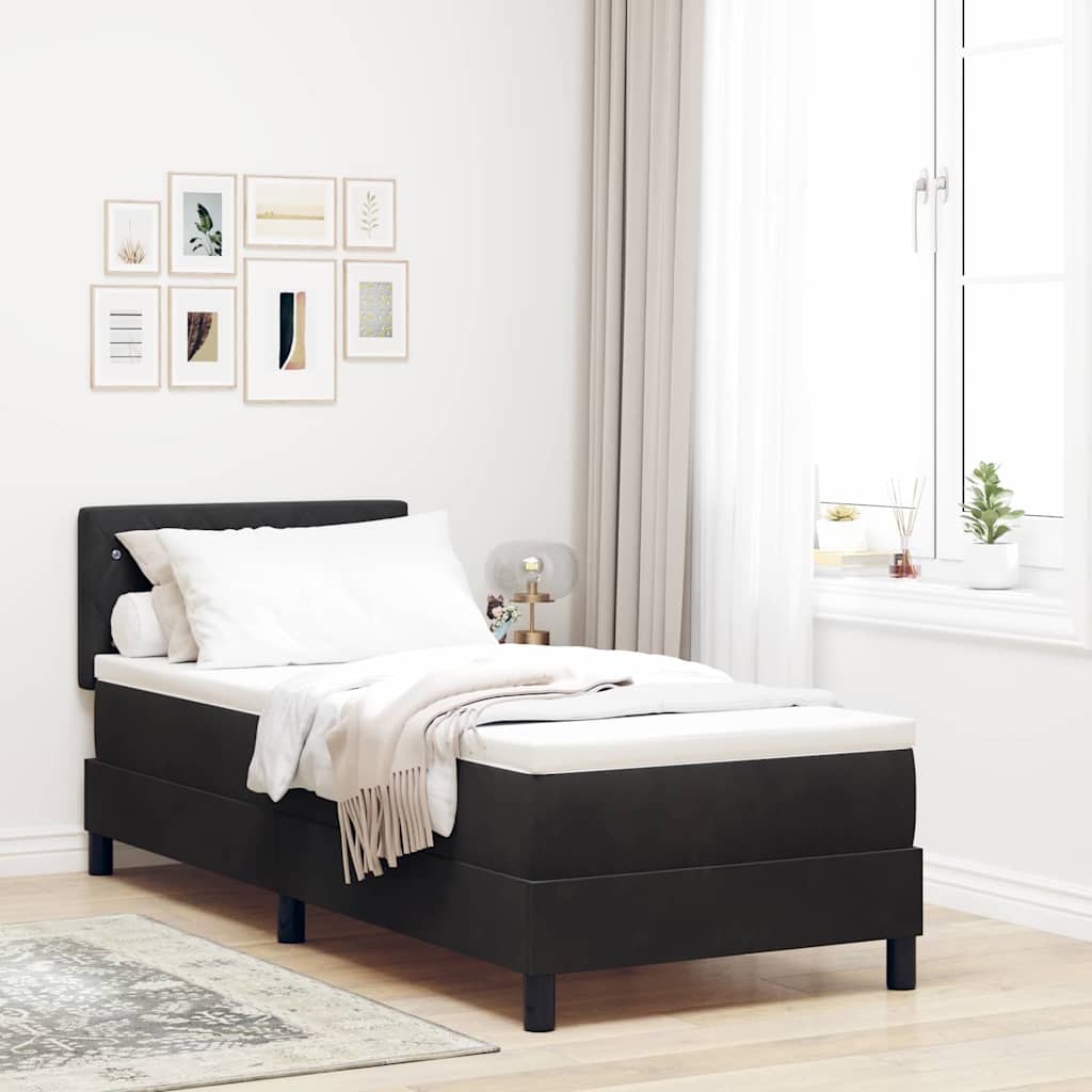LED Box Spring Ágy matracmal leddel Fekete 80 x 200 cm Bársony