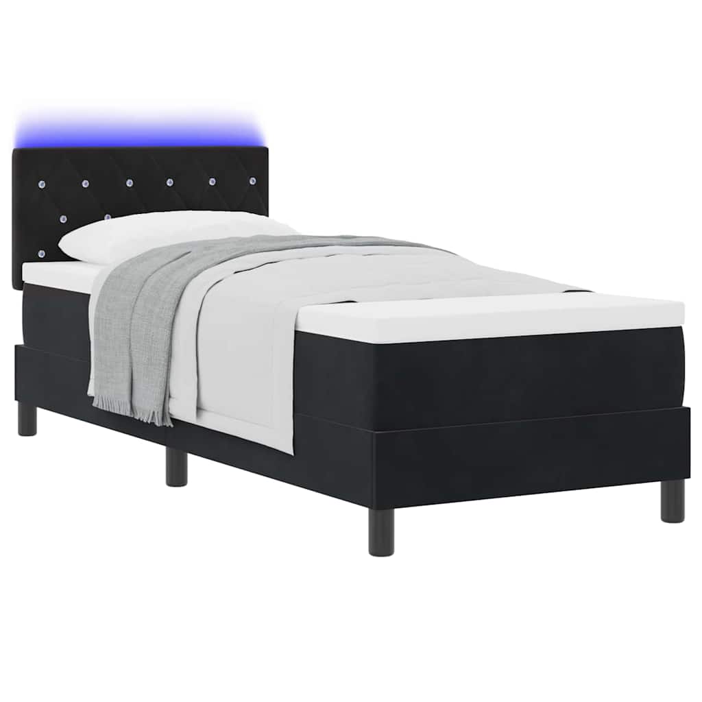 LED Box Spring Ágy matracmal leddel Fekete 80 x 200 cm Bársony
