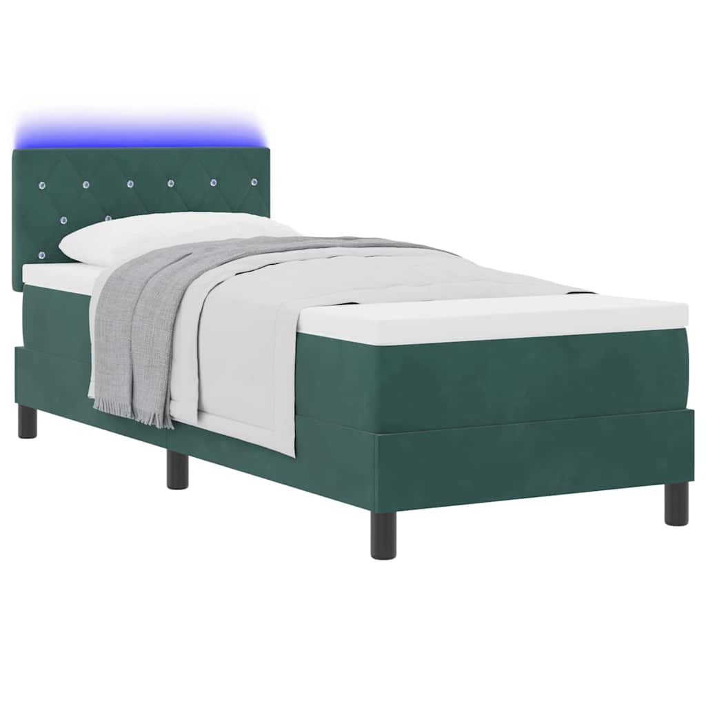 LED Box Spring Ágy matracmal Sötétzöld 80 x 200 cm Bársony