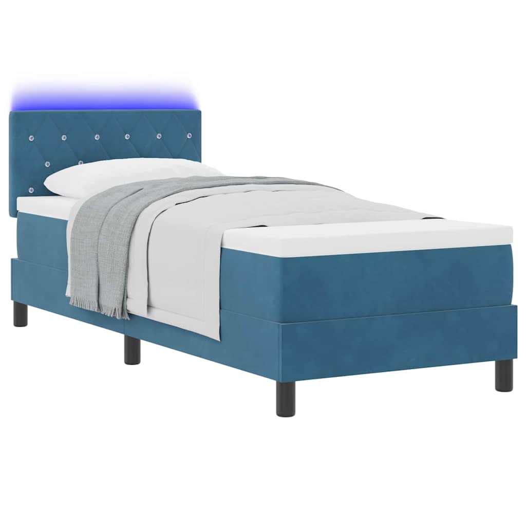 LED Box Spring Ágy matracmal Sötét kék 80 x 200 cm Bársony