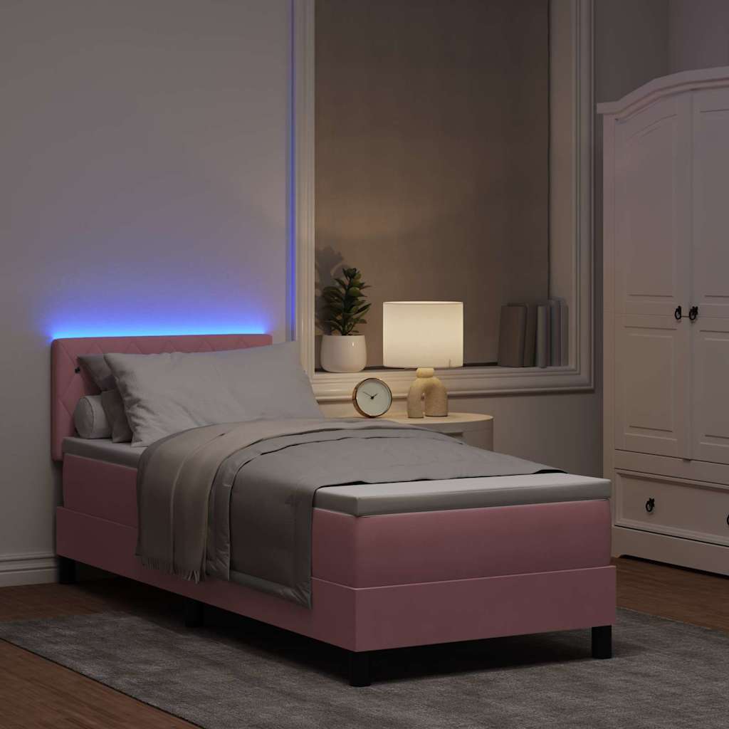 LED Box Spring Ágy matracmal Rózsaszín 80 x 200 cm Bársony
