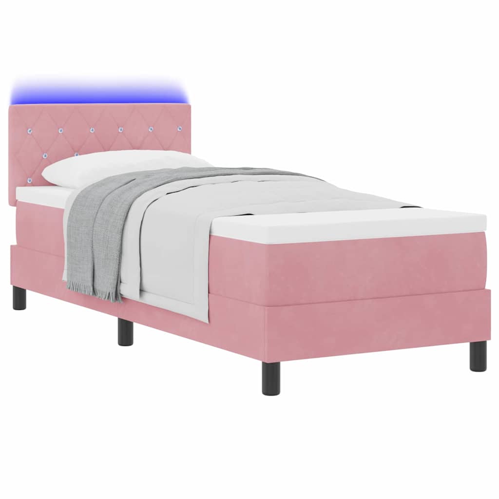 LED Box Spring Ágy matracmal Rózsaszín 80 x 200 cm Bársony