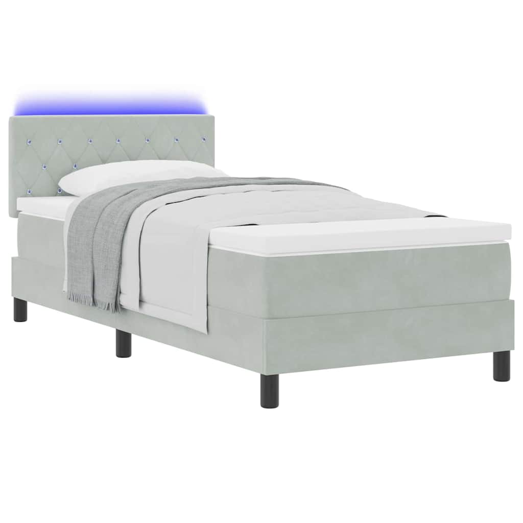 LED Box Spring Ágy matracmal Világosszürke 90 x 190 cm Bársony