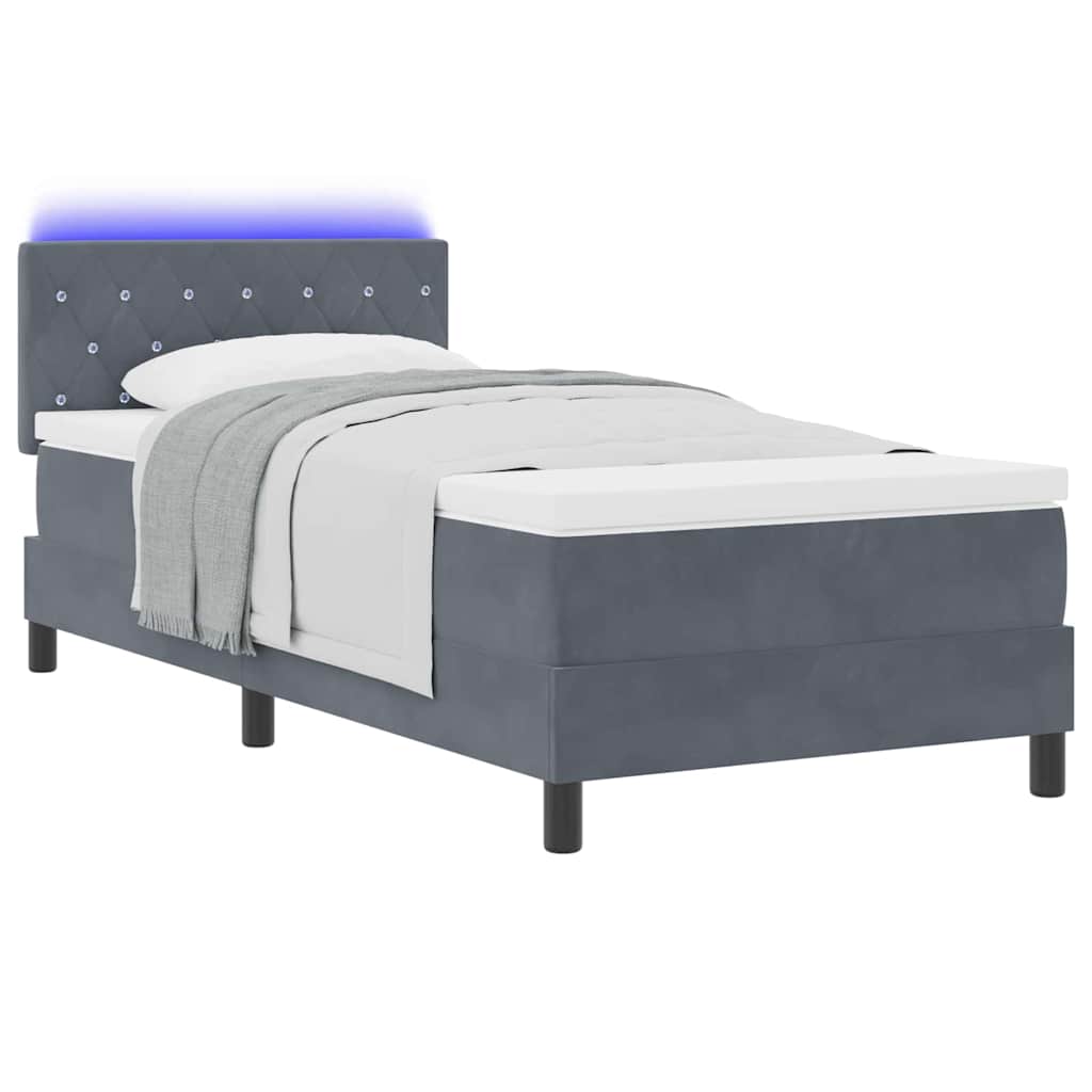 LED Box Spring Ágy matracmal Sötétszürke 90 x 190 cm Bársony