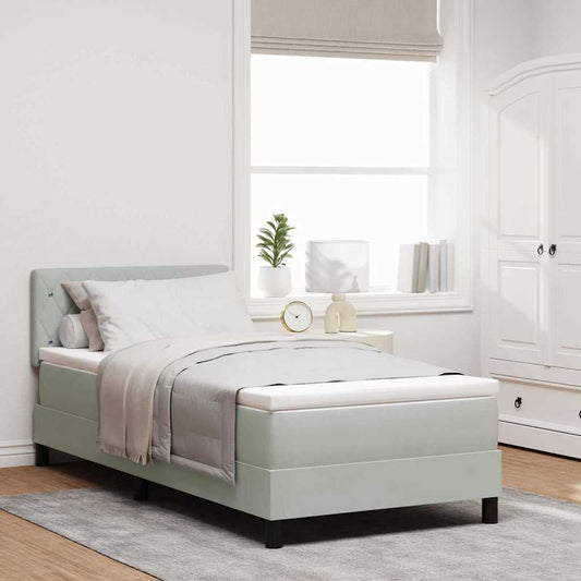 LED Box Spring Ágy matracmal Világosszürke 90 x 200 cm Bársony
