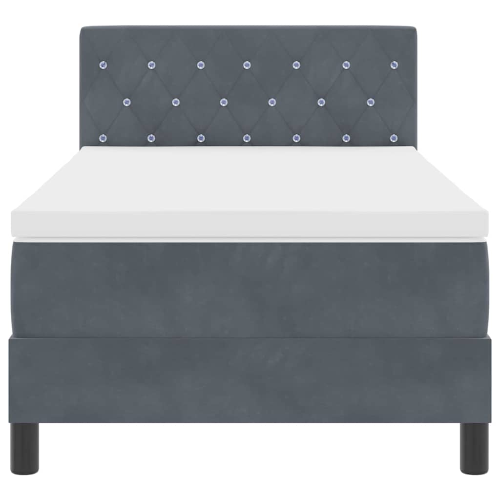 LED Box Spring Ágy matracmal Sötétszürke 90 x 200 cm Bársony