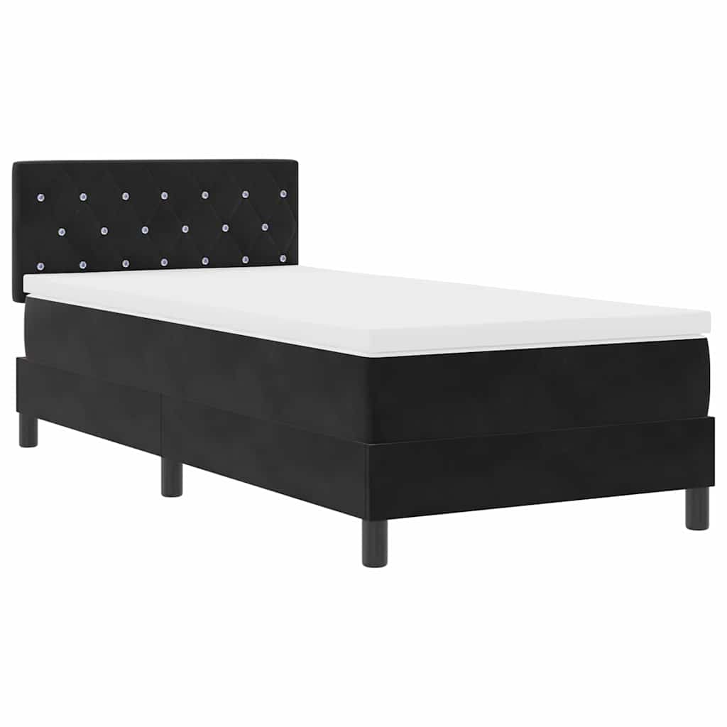 LED Box Spring Ágy matracmal Fekete 90 x 200 cm Bársony