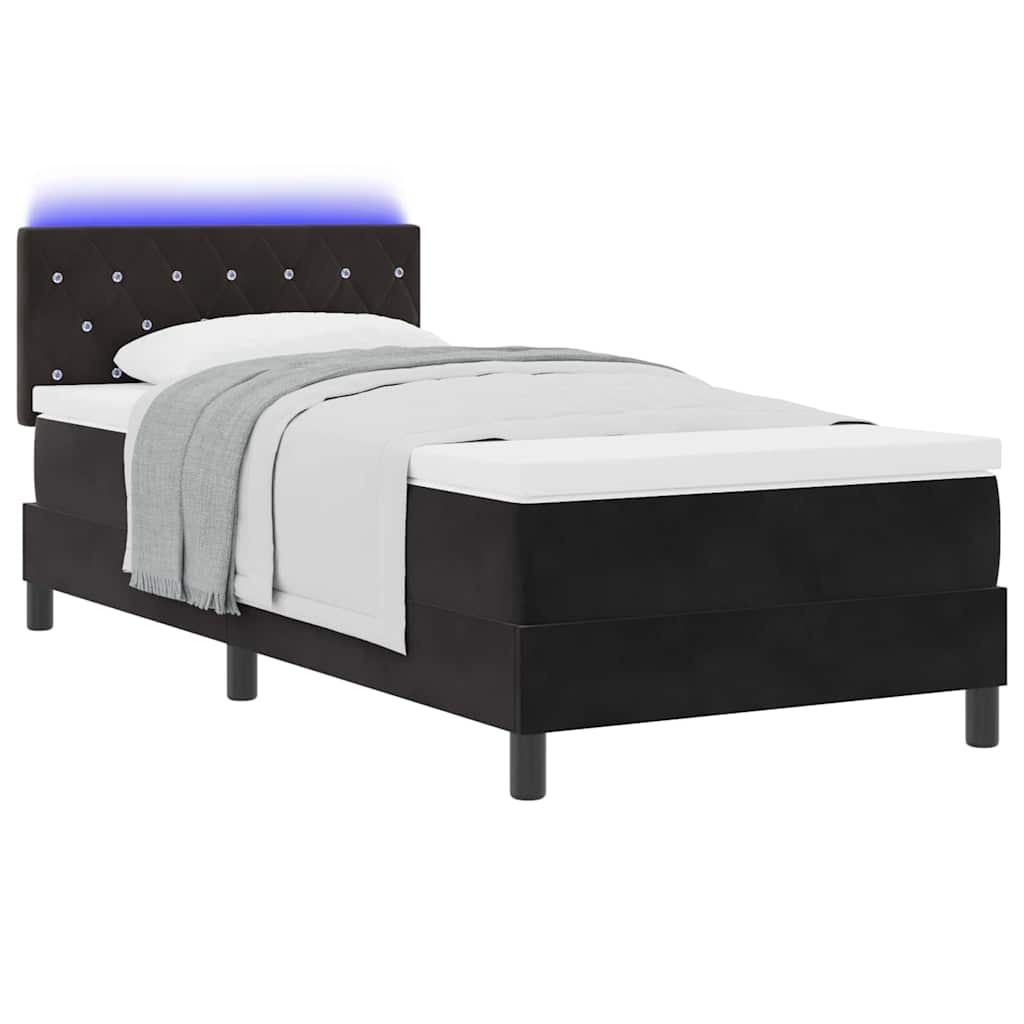 LED Box Spring Ágy matracmal Fekete 90 x 200 cm Bársony
