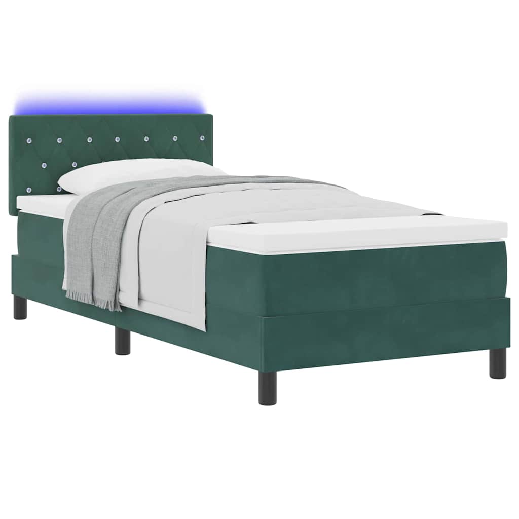 LED Box Spring Ágy matracmal Sötétzöld 90 x 200 cm Bársony