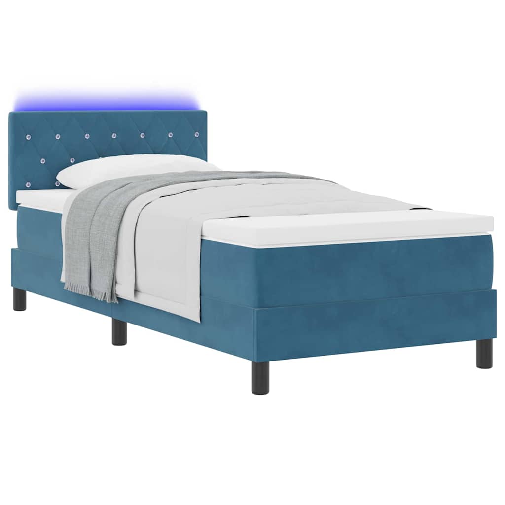 LED Box Spring Ágy matracmal Sötét kék 90 x 200 cm Bársony