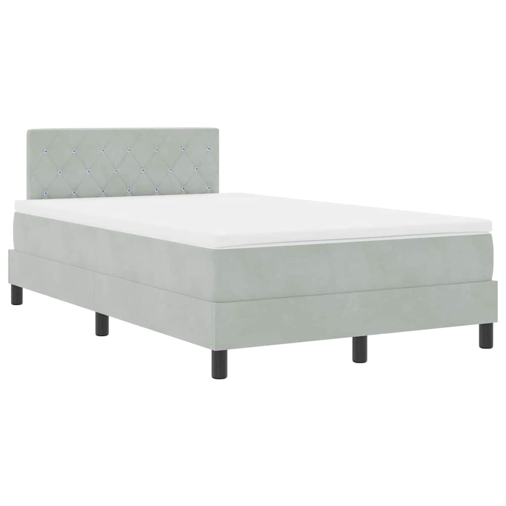 LED Box Spring Ágy matracmal Világosszürke 120 x 190 cm Bársony