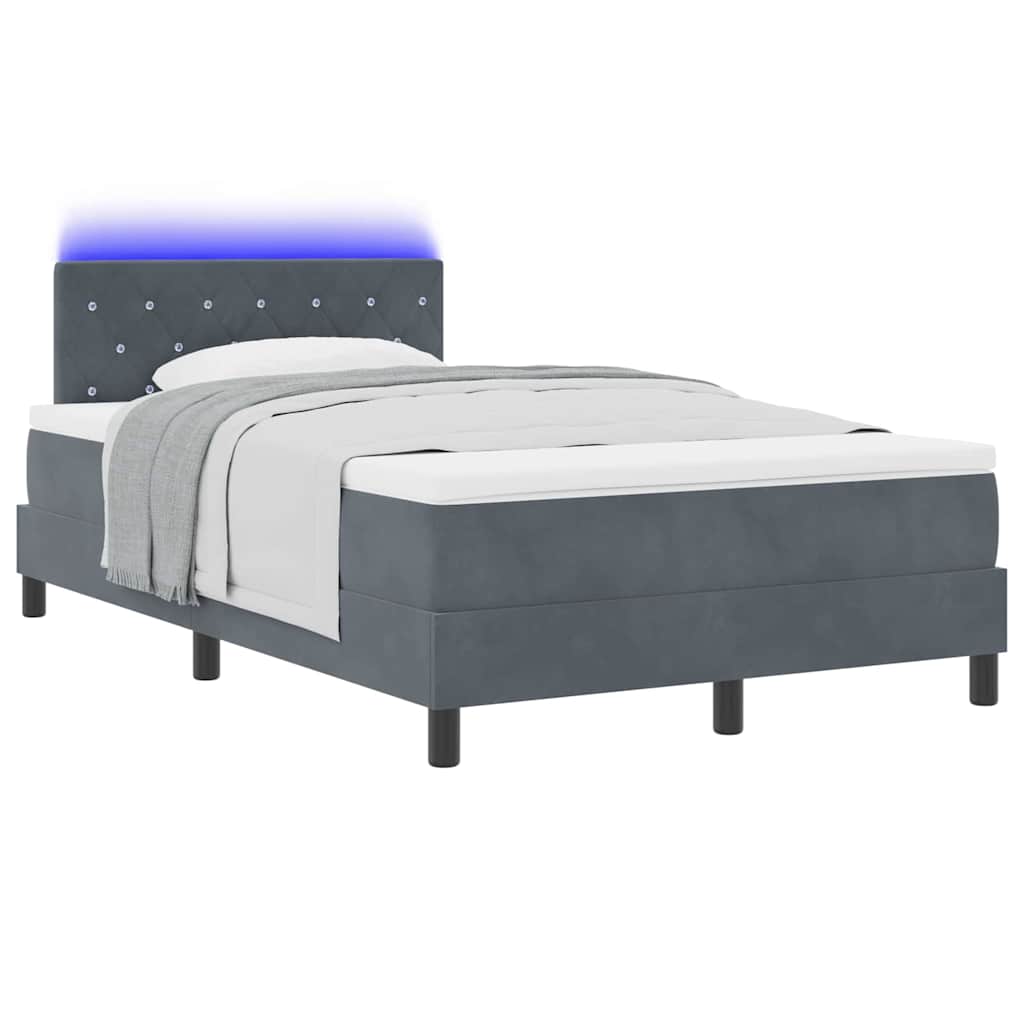 LED Box Spring Ágy matracmal Sötétszürke 120 x 190 cm Bársony