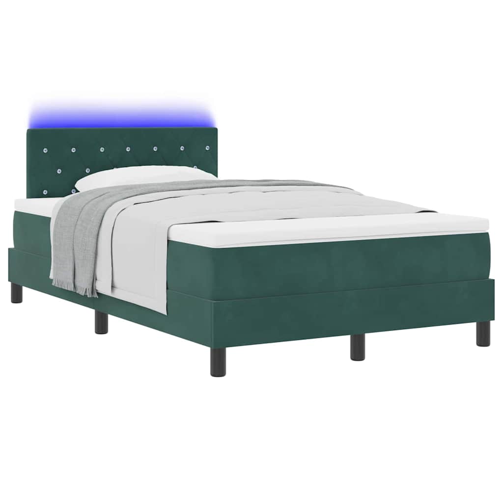 LED Box Spring Ágy matracmal Sötétzöld 120 x 200 cm Bársony