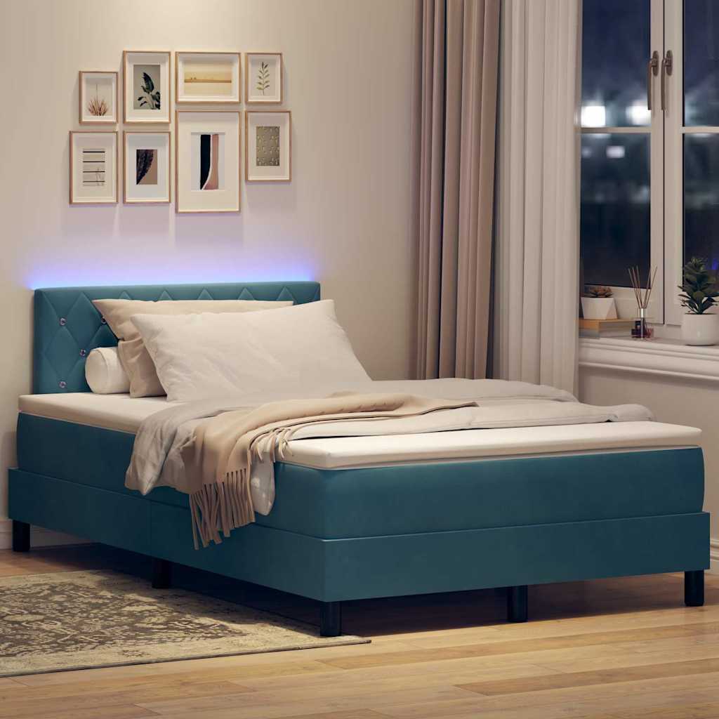 LED Box Spring Ágy matracmal Sötét kék 120 x 200 cm Bársony