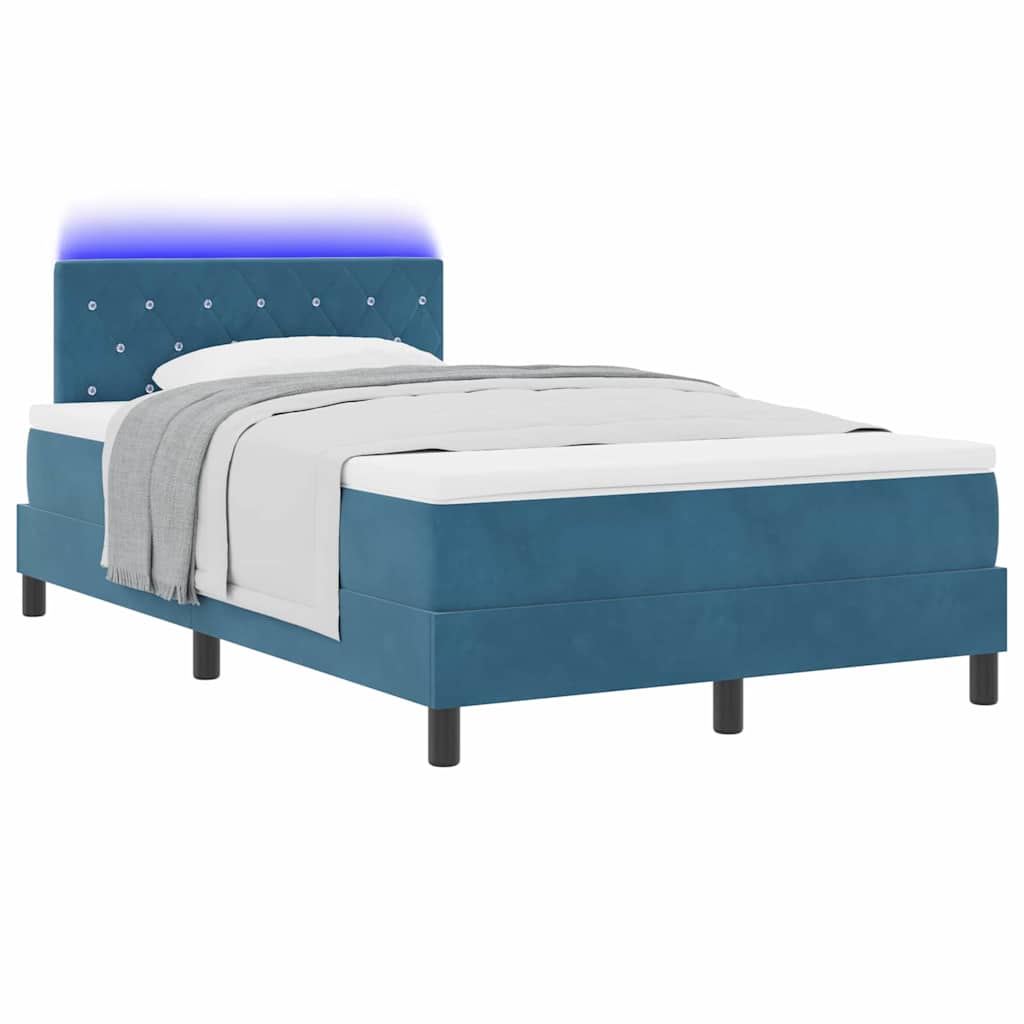 LED Box Spring Ágy matracmal Sötét kék 120 x 200 cm Bársony
