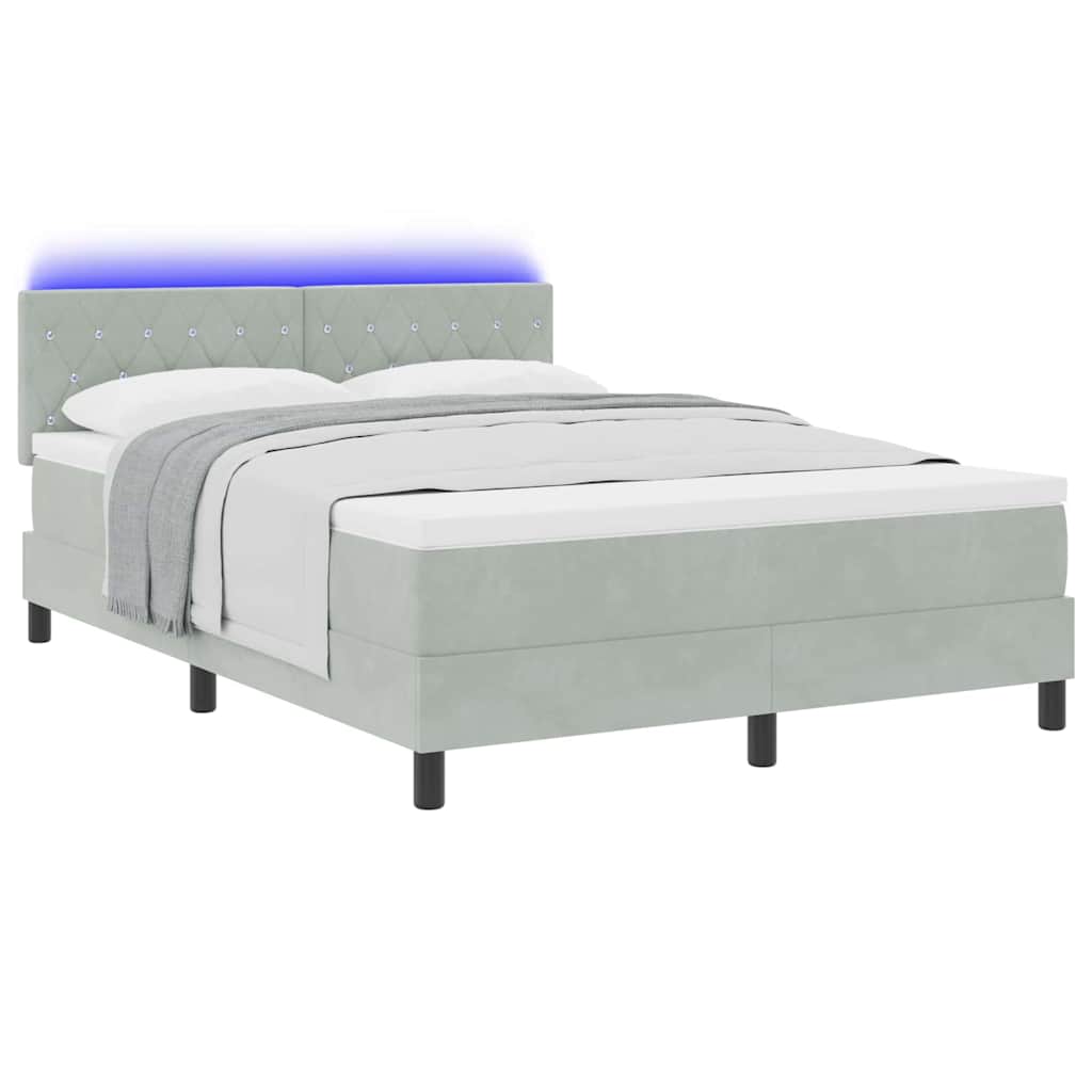 LED Box Spring Ágy matracmal Világosszürke 140 x 190 cm Bársony
