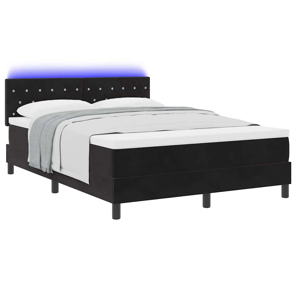 LED Box Spring Ágy matracmal leddel Fekete 140 x 190 cm Bársony