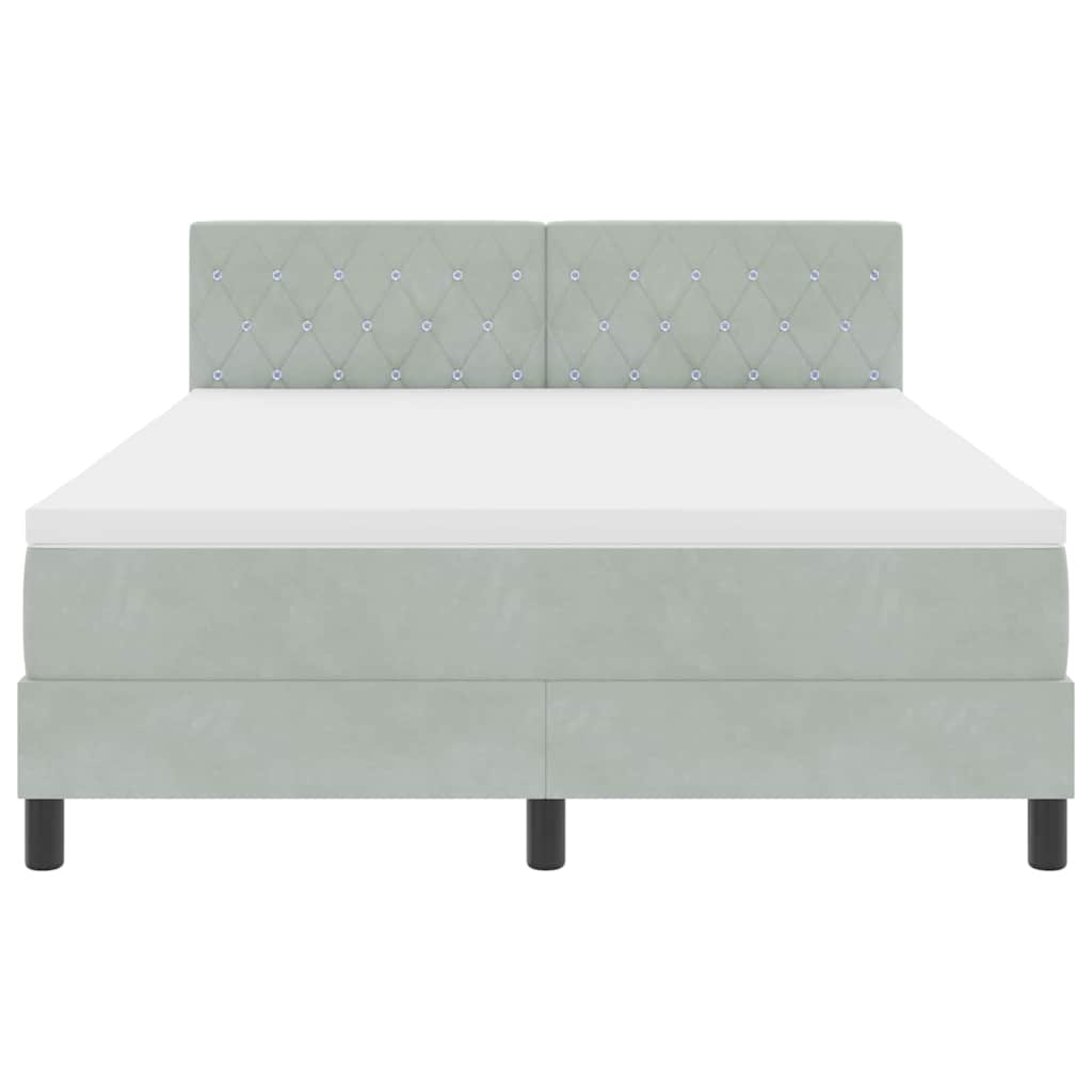 LED Box Spring Ágy matracmal Világosszürke 140 x 200 cm Bársony