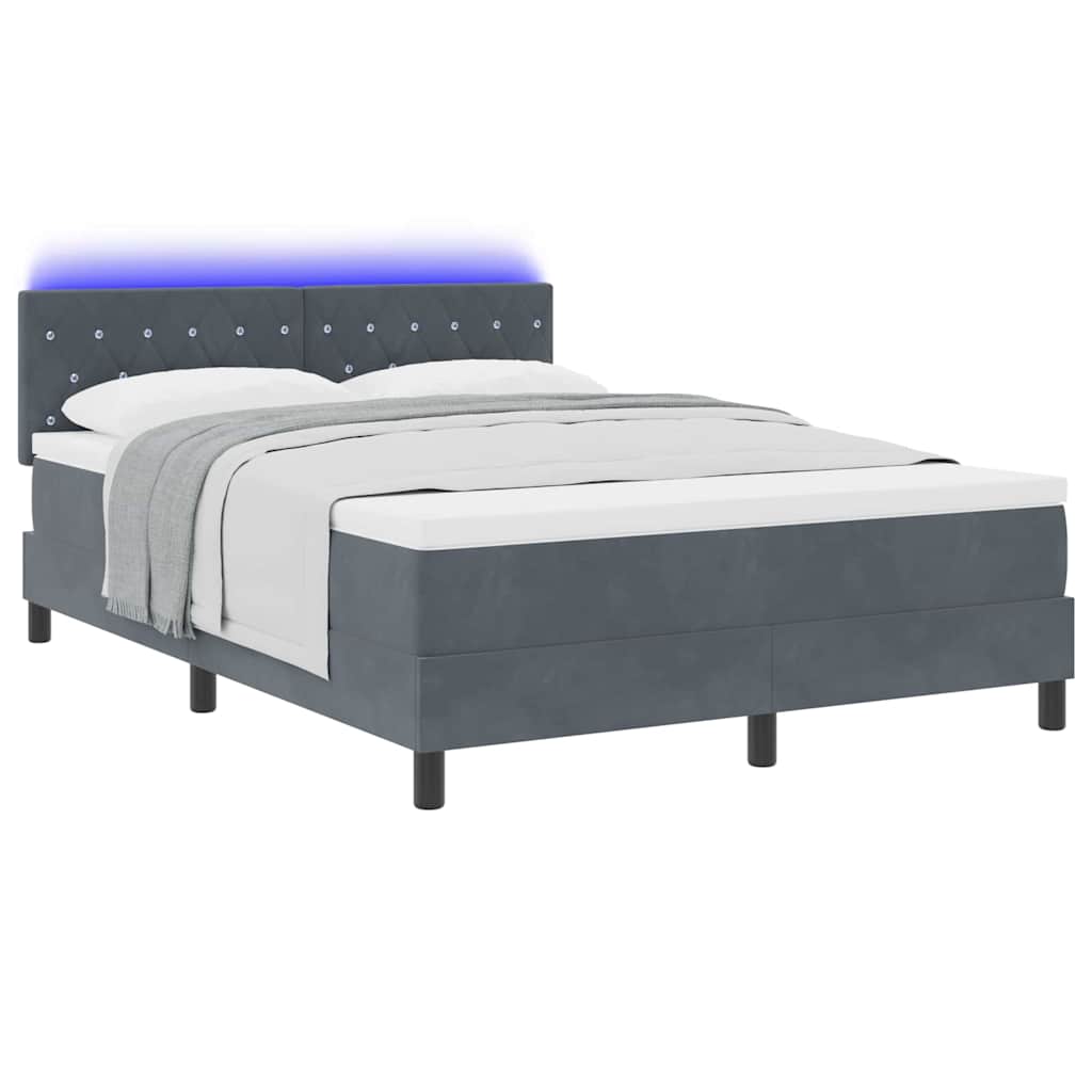 LED Box Spring Ágy matracmal Sötétszürke 140 x 200 cm Bársony