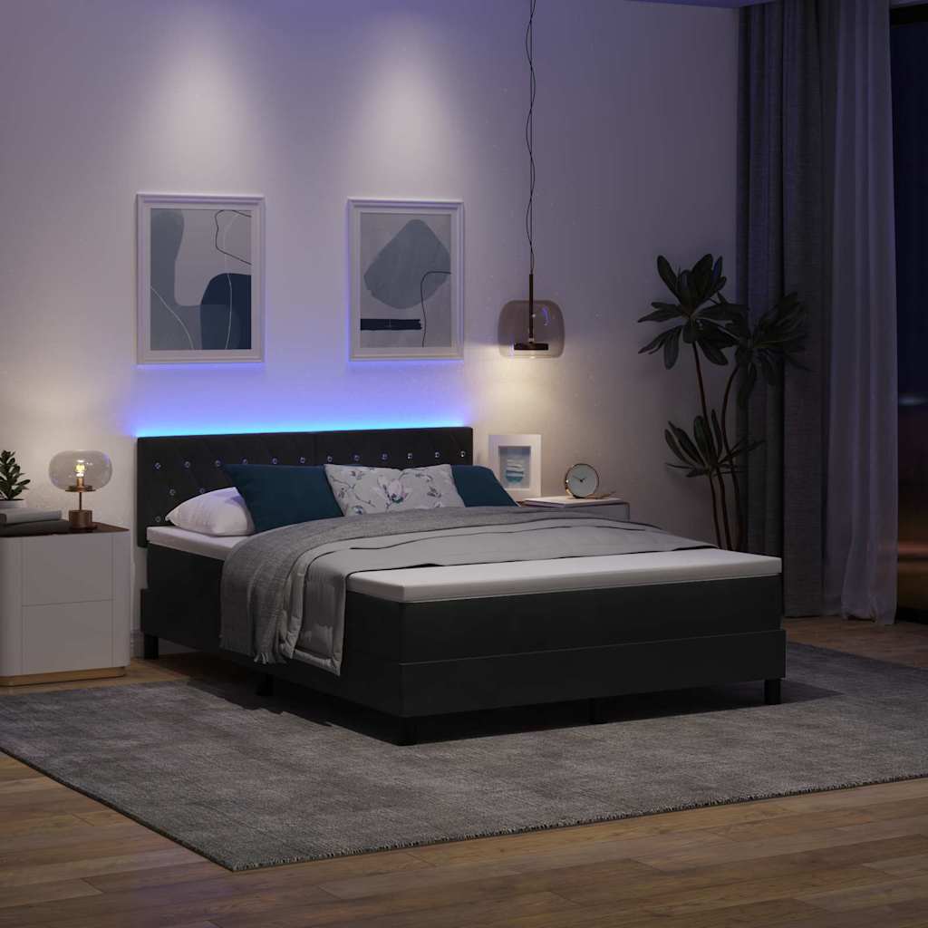 LED Box Spring Ágy matracmal leddel Fekete 140 x 200 cm Bársony