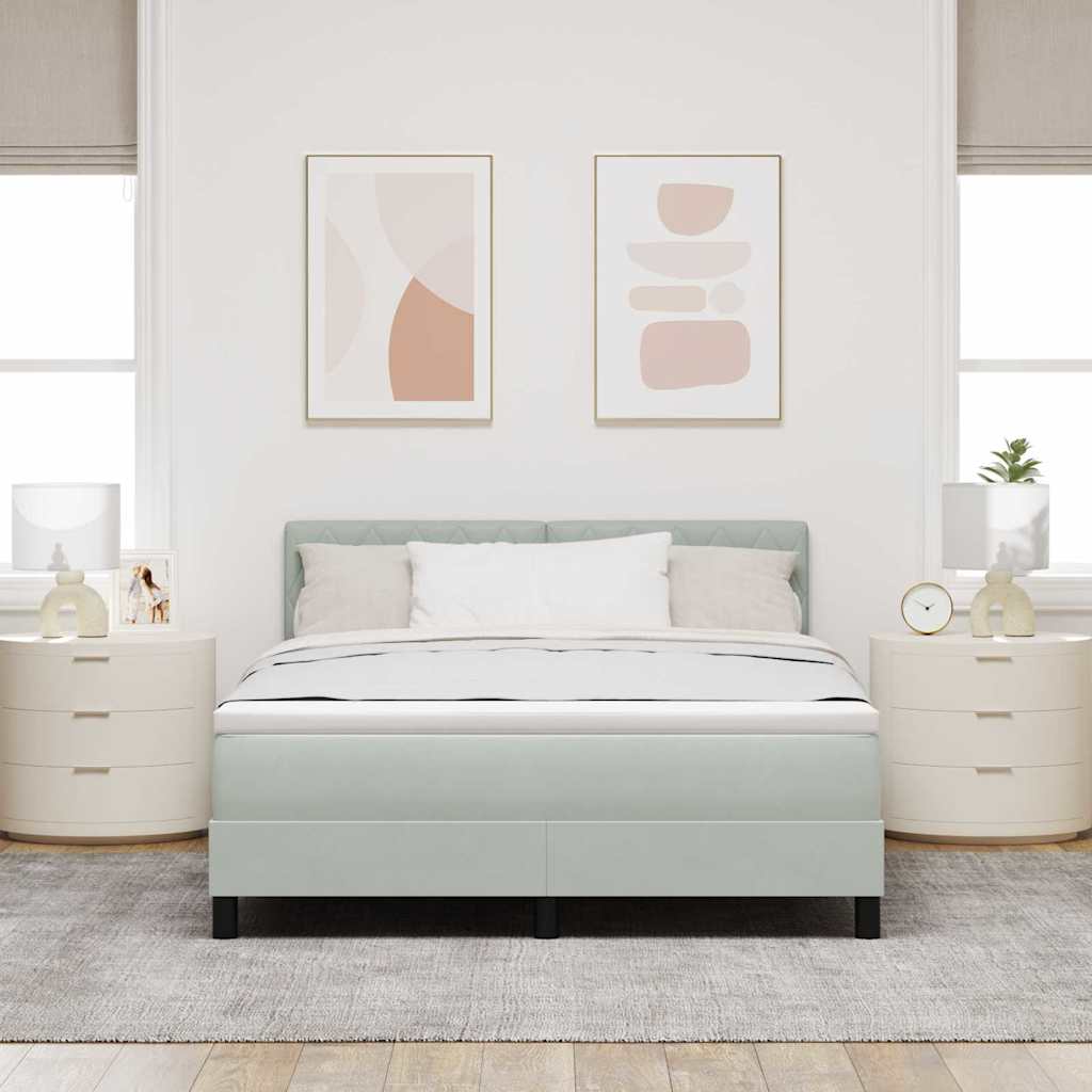 LED Box Spring Ágy matracmal Világosszürke 160 x 200 cm Bársony
