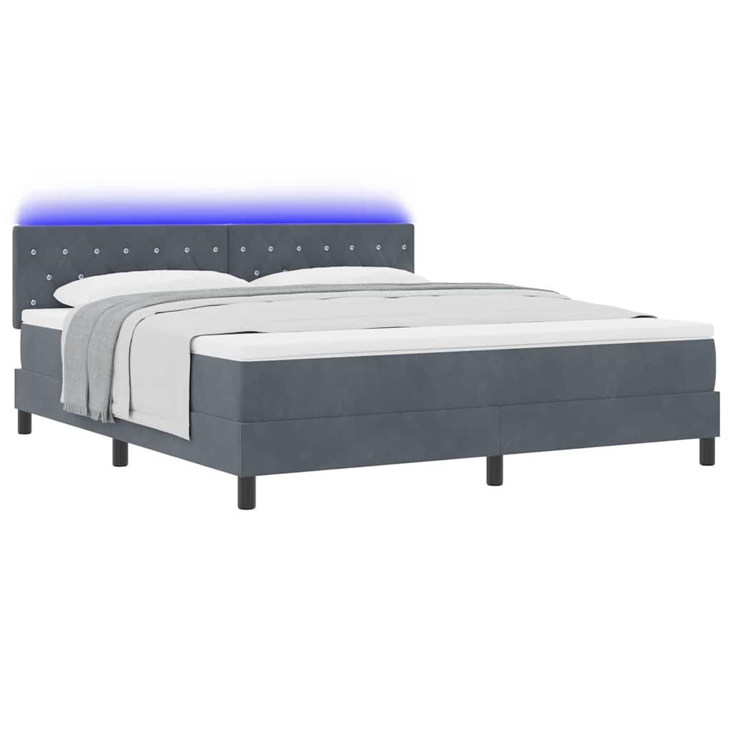 LED Box Spring Ágy matracmal Sötétszürke 180 x 200 cm Bársony