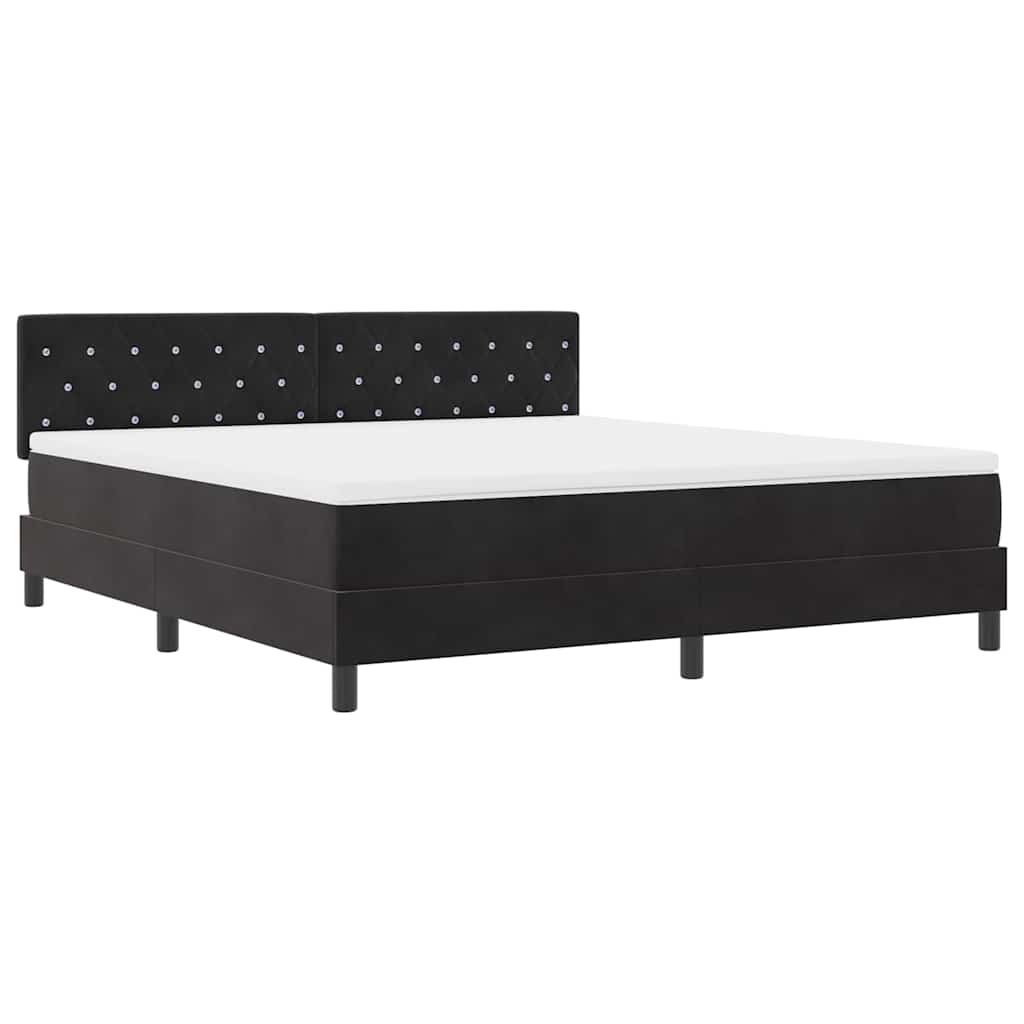 LED Box Spring Ágy matracmal leddel Fekete 180 x 200 cm Bársony