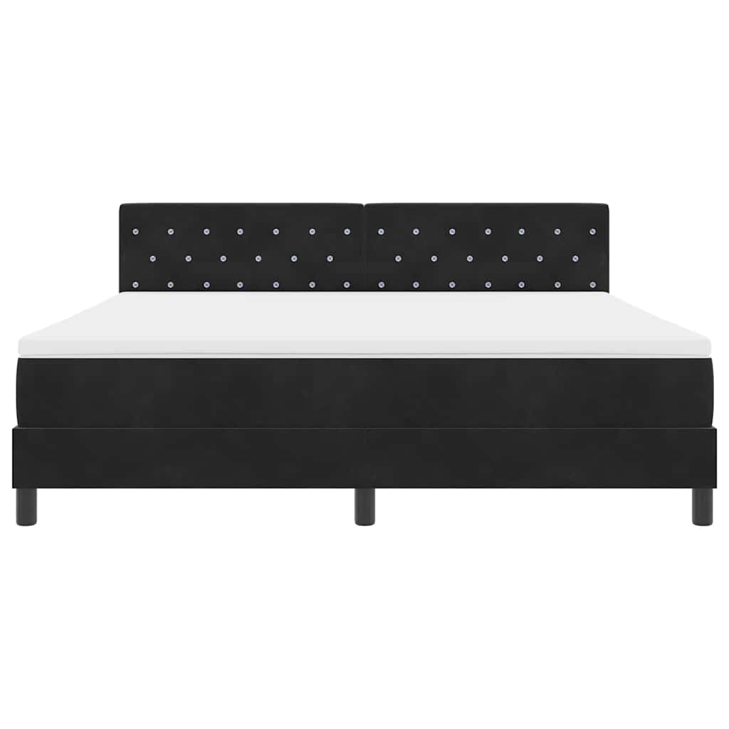 LED Box Spring Ágy matracmal leddel Fekete 180 x 200 cm Bársony