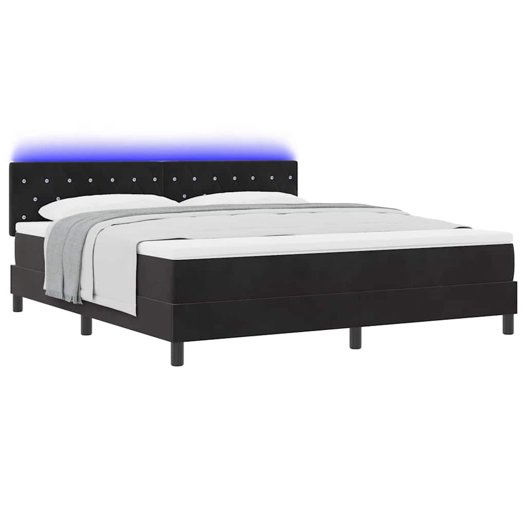 LED Box Spring Ágy matracmal leddel Fekete 180 x 200 cm Bársony