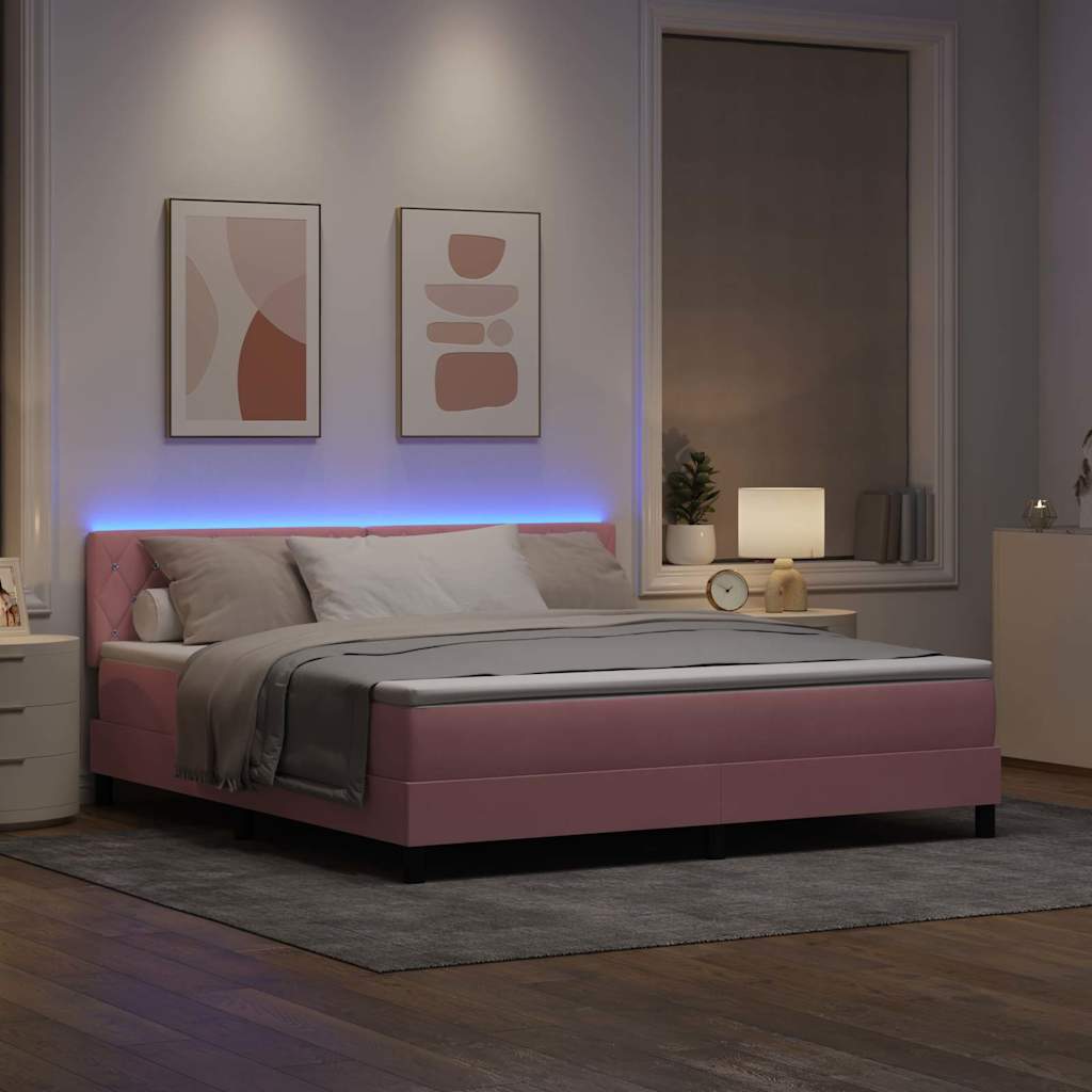 LED Box Spring Ágy fejtámlával Rózsaszín 180 x 200 cm Bársony
