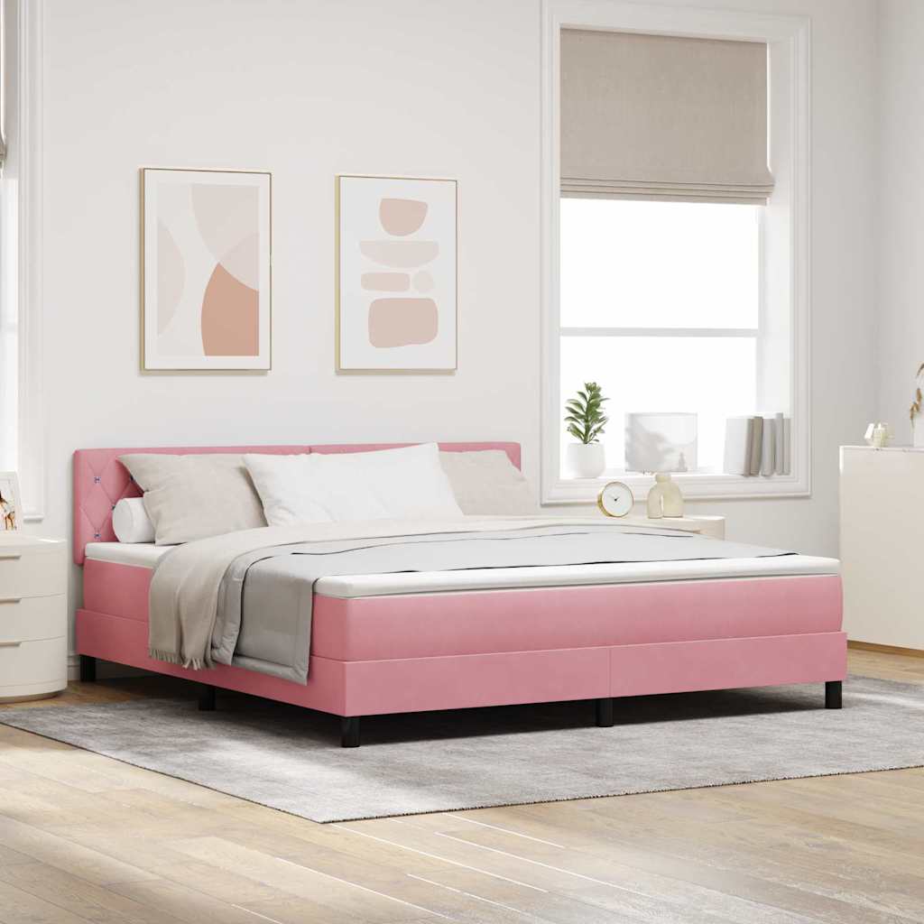 LED Box Spring Ágy fejtámlával Rózsaszín 180 x 200 cm Bársony