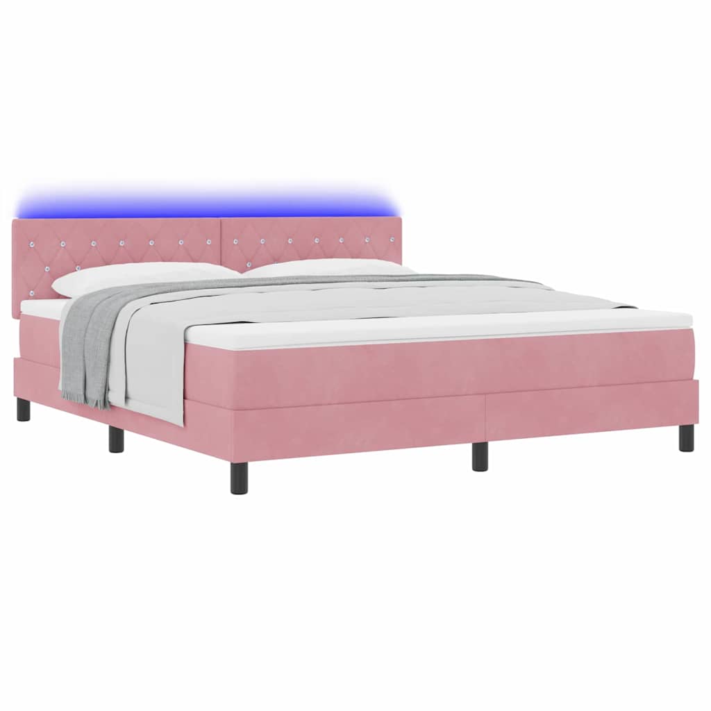 LED Box Spring Ágy fejtámlával Rózsaszín 180 x 200 cm Bársony