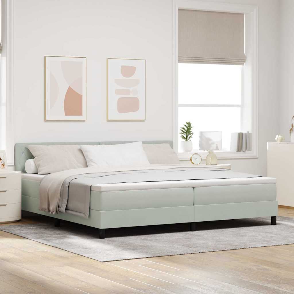 LED Box Spring Ágy matracmal Világosszürke 200 x 200 cm Bársony