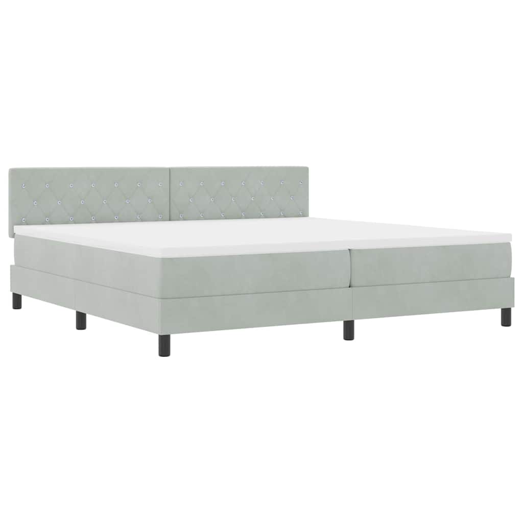 LED Box Spring Ágy matracmal Világosszürke 200 x 200 cm Bársony