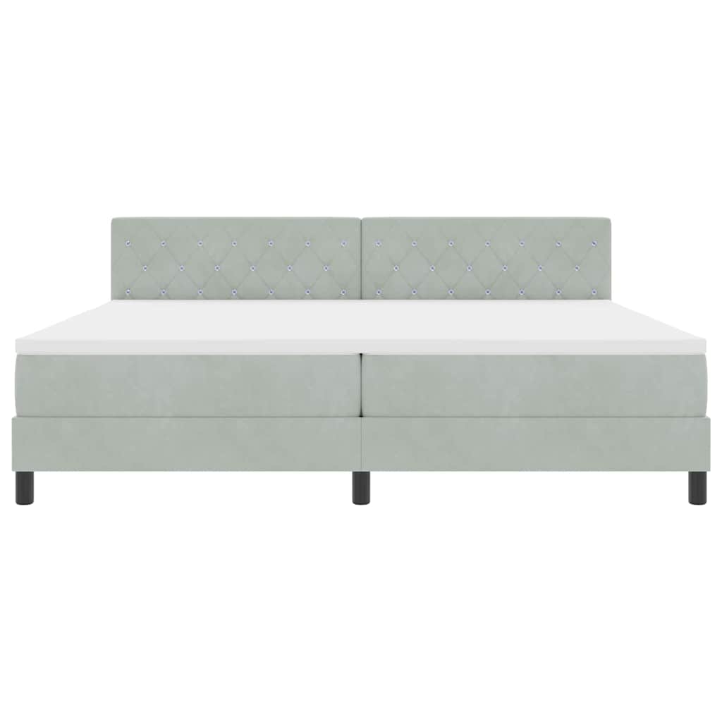 LED Box Spring Ágy matracmal Világosszürke 200 x 200 cm Bársony