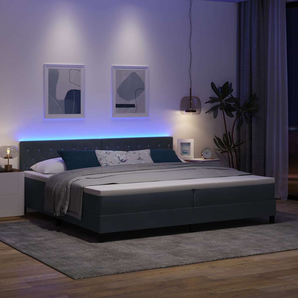 LED Box Spring Ágy matracmal Sötétszürke 200 x 200 cm Bársony