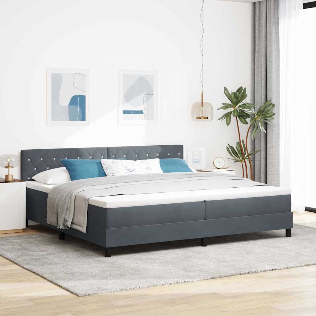 LED Box Spring Ágy matracmal Sötétszürke 200 x 200 cm Bársony