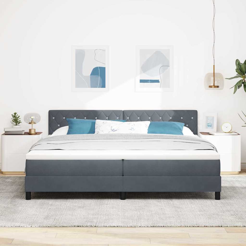 LED Box Spring Ágy matracmal Sötétszürke 200 x 200 cm Bársony