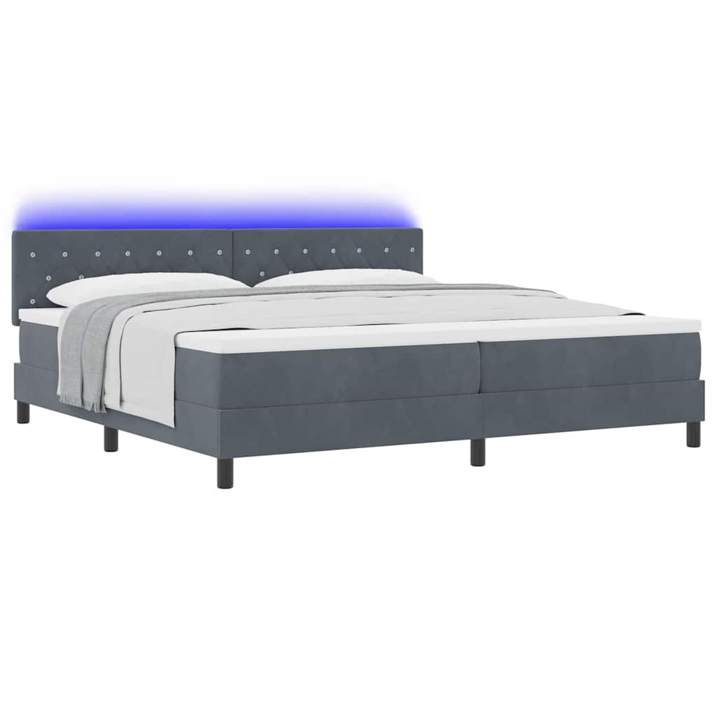 LED Box Spring Ágy matracmal Sötétszürke 200 x 200 cm Bársony