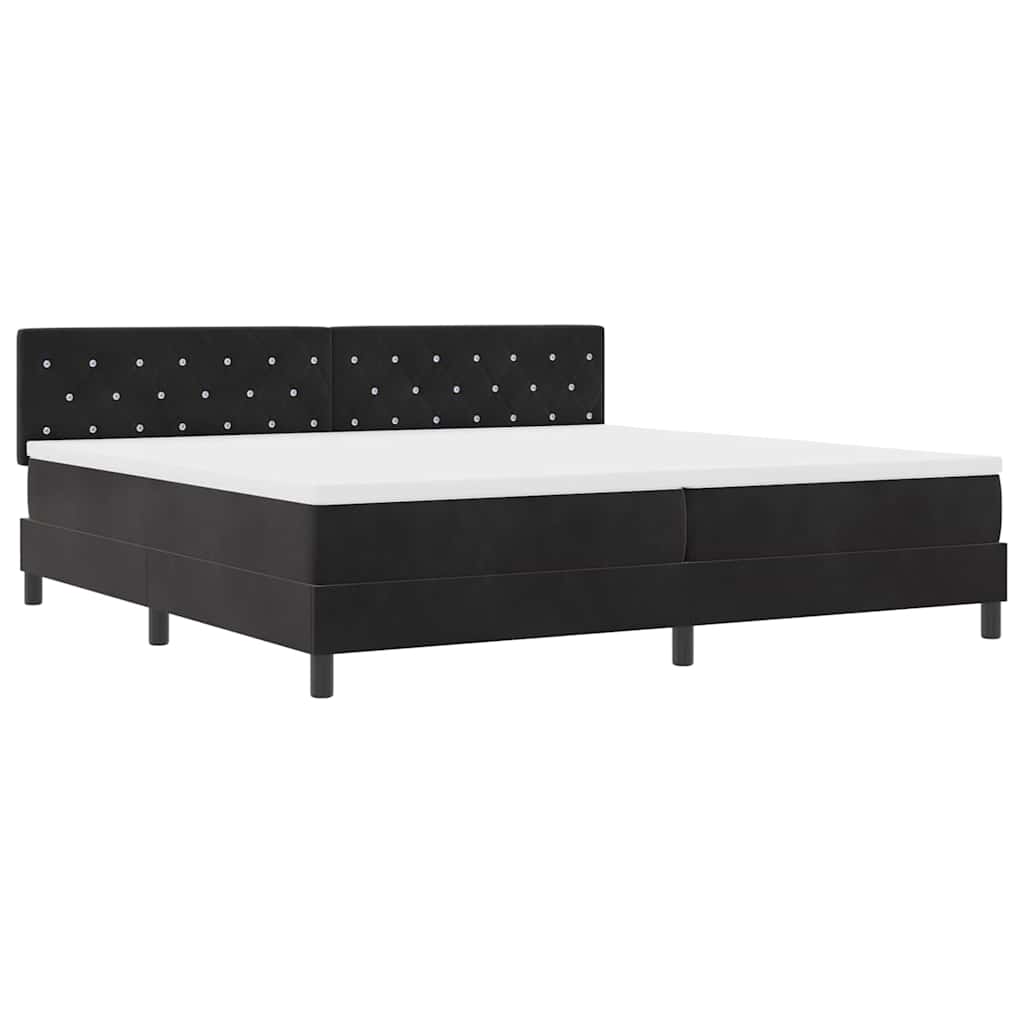 LED Box Spring Ágy fejtámlával Fekete 200 x 200 cm Bársony