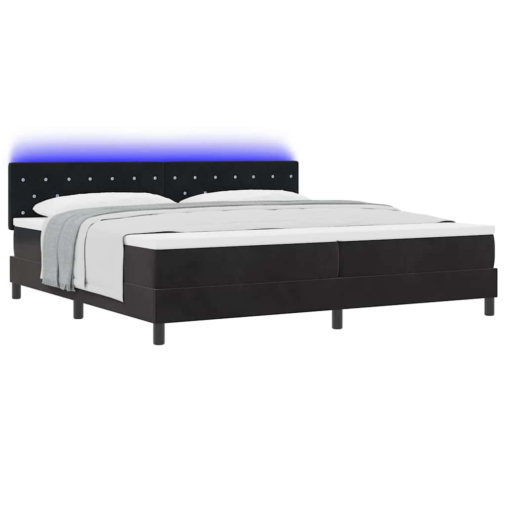 LED Box Spring Ágy fejtámlával Fekete 200 x 200 cm Bársony